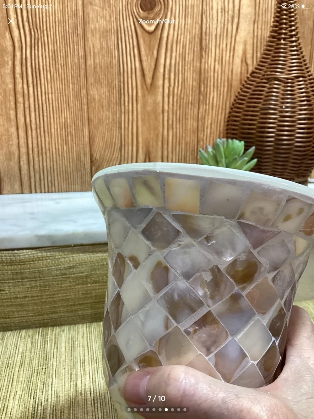 Mother-of-Pearl Mosaic Glass Votive Holders - Set of 2, Ivory and Pearl Damage